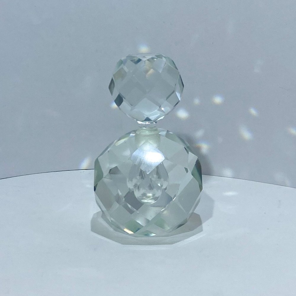 Vtg IRice Clear Hand Cut Faceted Crystal Perfume Bottle Glass Japan I W Rice Co